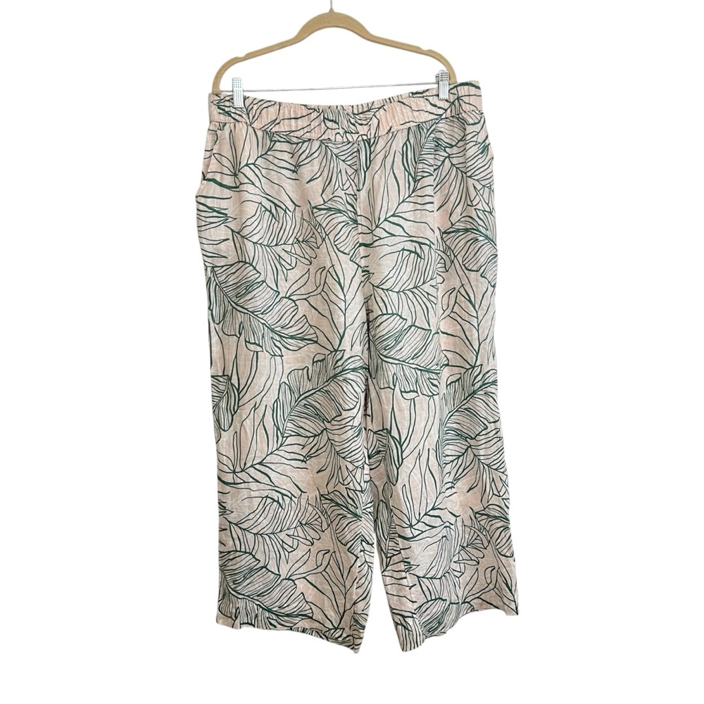 Rachel Zoe Tropical Wide Leg 100% Linen  Elastic Waist Pockets Pants Women’s 2X